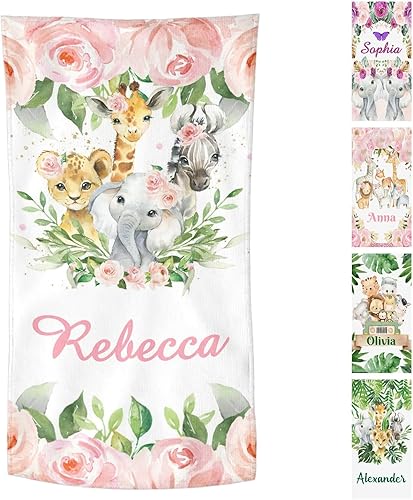 Miniatura 8 de WOWPersonalTailor Personalized Beach Towel with Name for Woman Man Kids Custom Microfiber Quick Dry Towel Blanket 30 x 60 inch Leaves Green Elephant