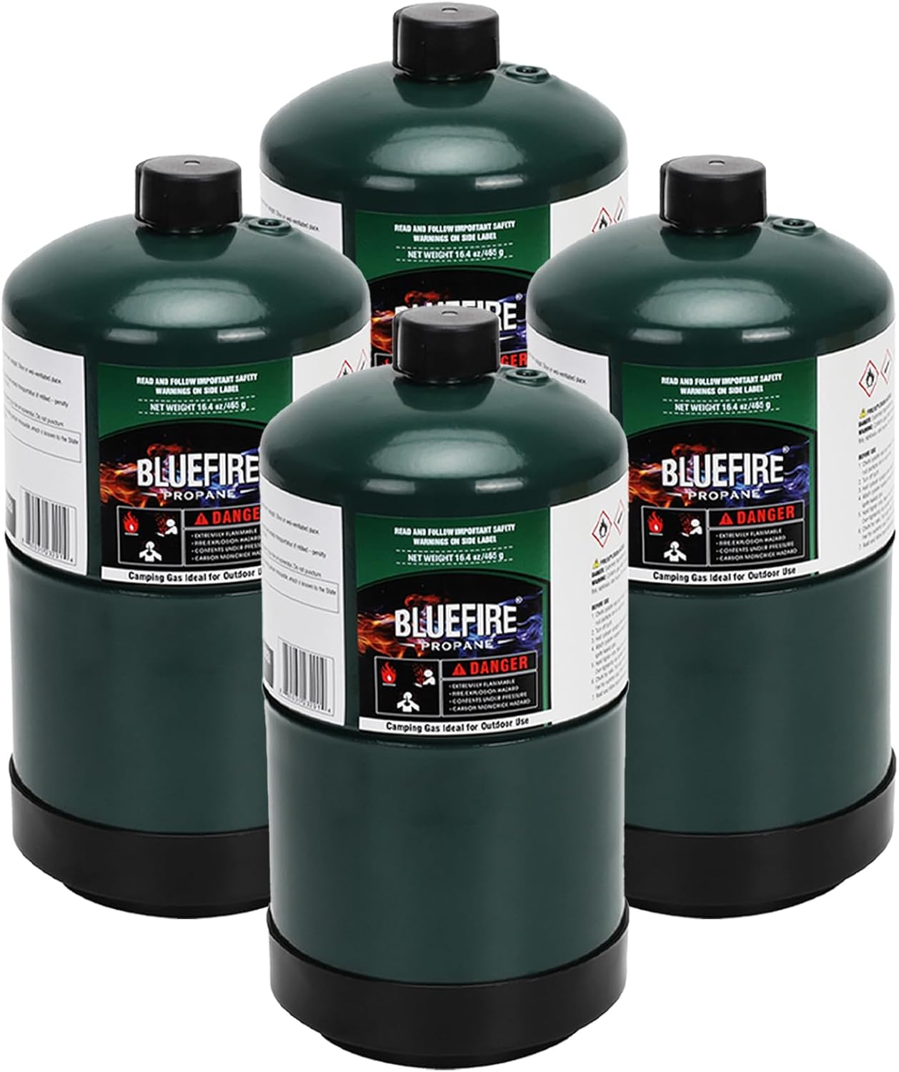 BLUEFIRE 16.4 oz Propane Replacement Fuel Camping Gas Cylinder Pack of 4 All Purpose Portable Canister Propane Gas Tank for Camping Stove Outdoor Backpack Mini Burner Heater Cooking Torch Lamp
