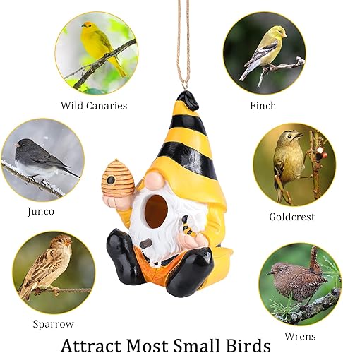 Miniatura 3 de Yinns Casa de pájaros de resina, casas para pájaros para exteriores, casas decorativas para pájaros, gnomos divertidos colgantes para decoración de