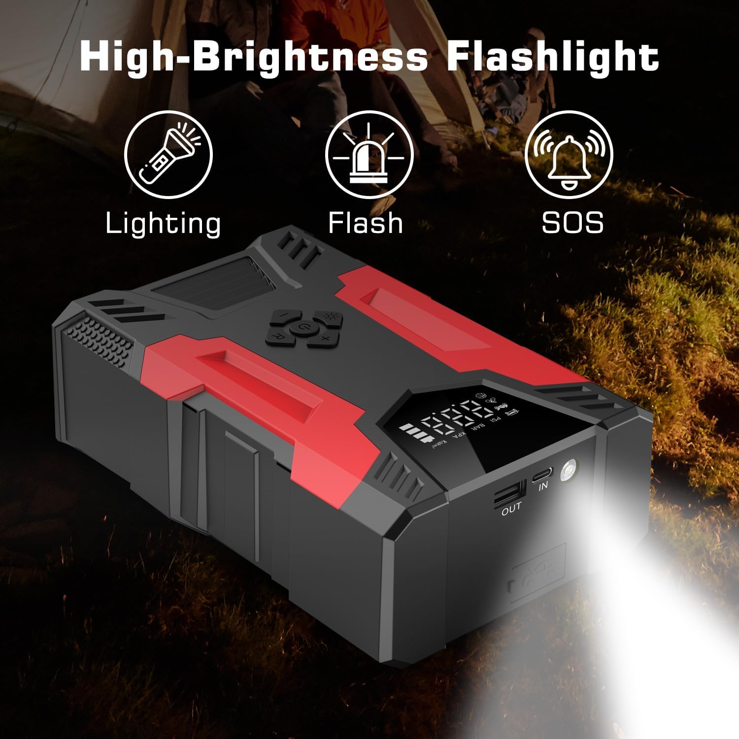 Car Jump Starter with Air Compressor, 3000A Peak Portable Battery Built-in Air Compressor and Air Hose, 150PSI Tire Inflator Up to 7.0L Gas/5.0L Diesel USB QC 3.0 10000mAh Power Bank, LED Flashlight