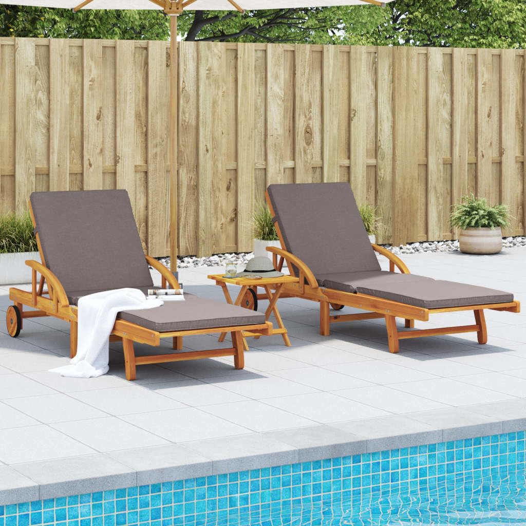 Homgoday Tumbonas de jardín con cojines, 2 unidades, color gris oscuro, para jardín, terraza y balcón, 200 x 68 x 83 cm, madera maciza de acacia