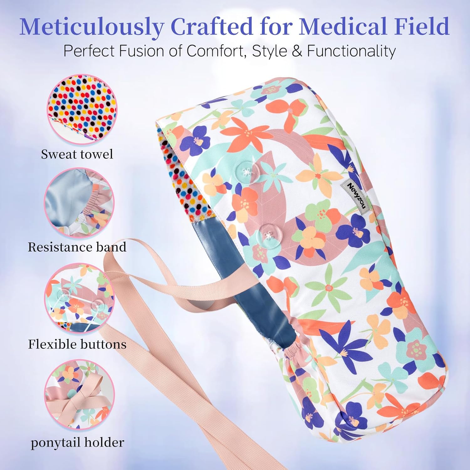 Satin Lined Scrub Cap for Women, Work Hat Medical Dental Surgeon Adjustable Elastic Tie Surgical Cap (Dark Blue) - Image 4