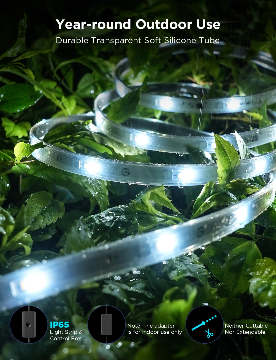 Govee Outdoor LED Strip Lights RGBIC with Warm and Cold White 98.4ft 2.4G WiFi Smart Outdoor Lights IP65 Waterproof Work with Alexa and Google Assistant App Control for Porch Patio Eave Party product thumbnail 7