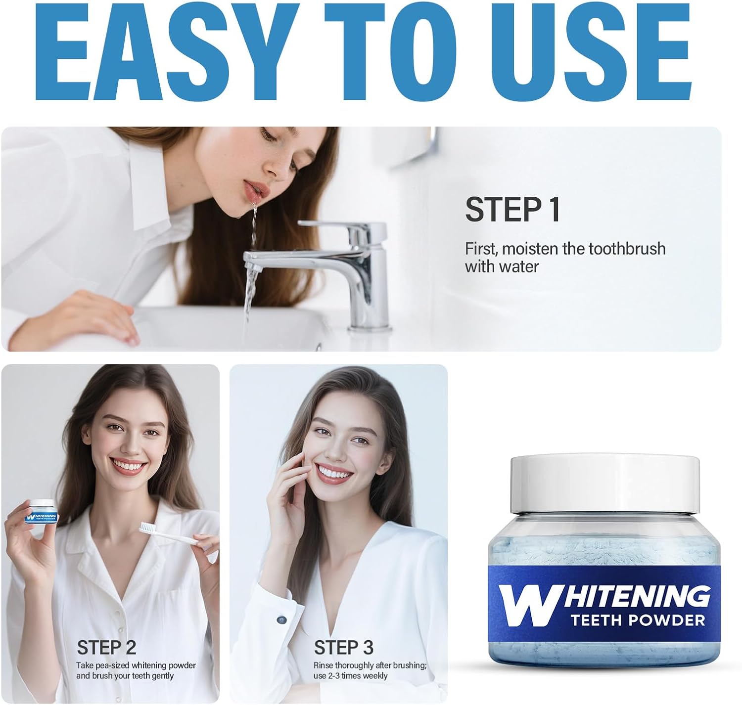 Teeth Whitening Powder, Natural Teeth Whitener, Instant Whitening and Stain Removal, No Sensitivity - Enamel-Safe for Coffee, Tea, Food, Wine, and Tobacco Stains