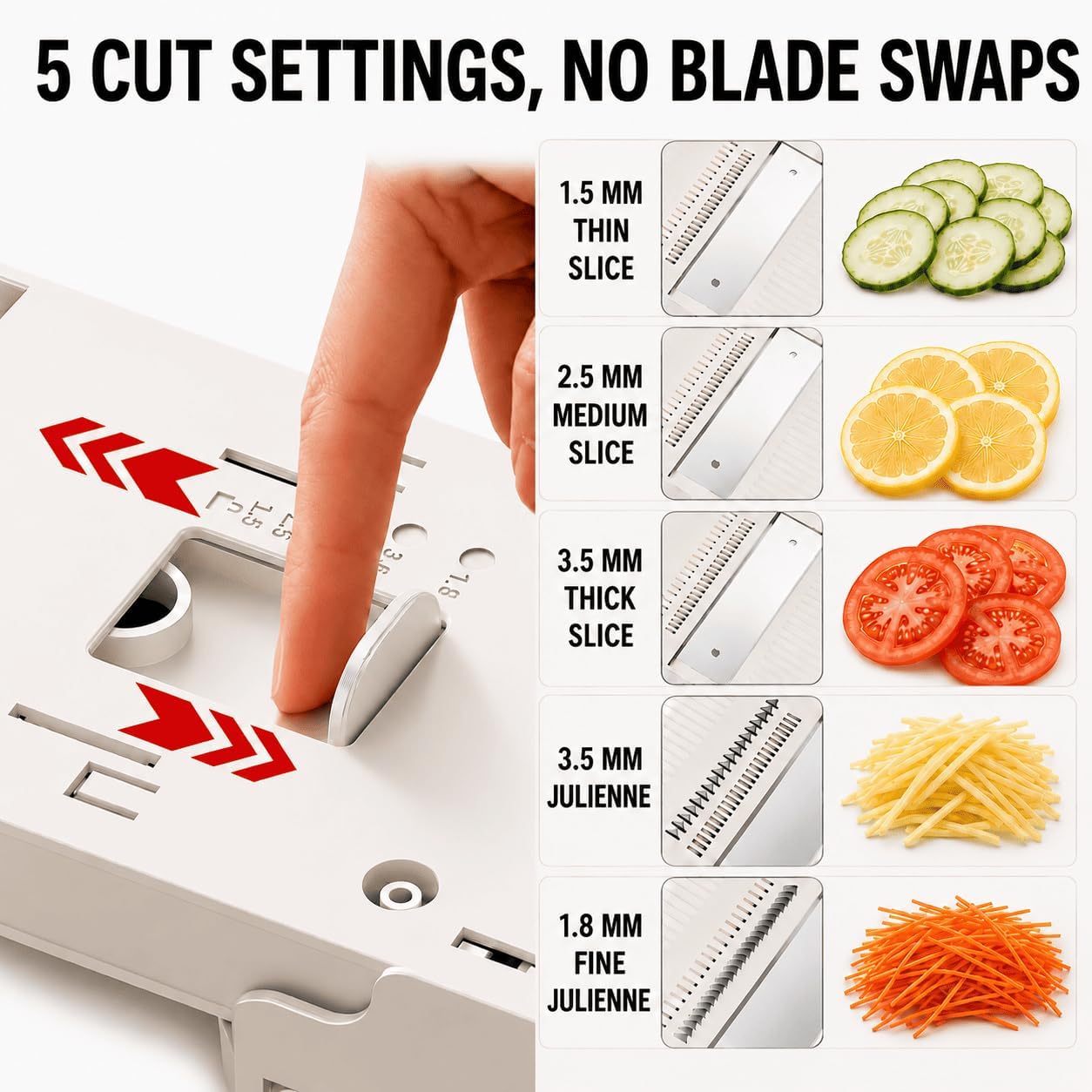 Safe Mandoline Slicer For Kitchen, 5-Setting Adjustable Vegetable Slicer