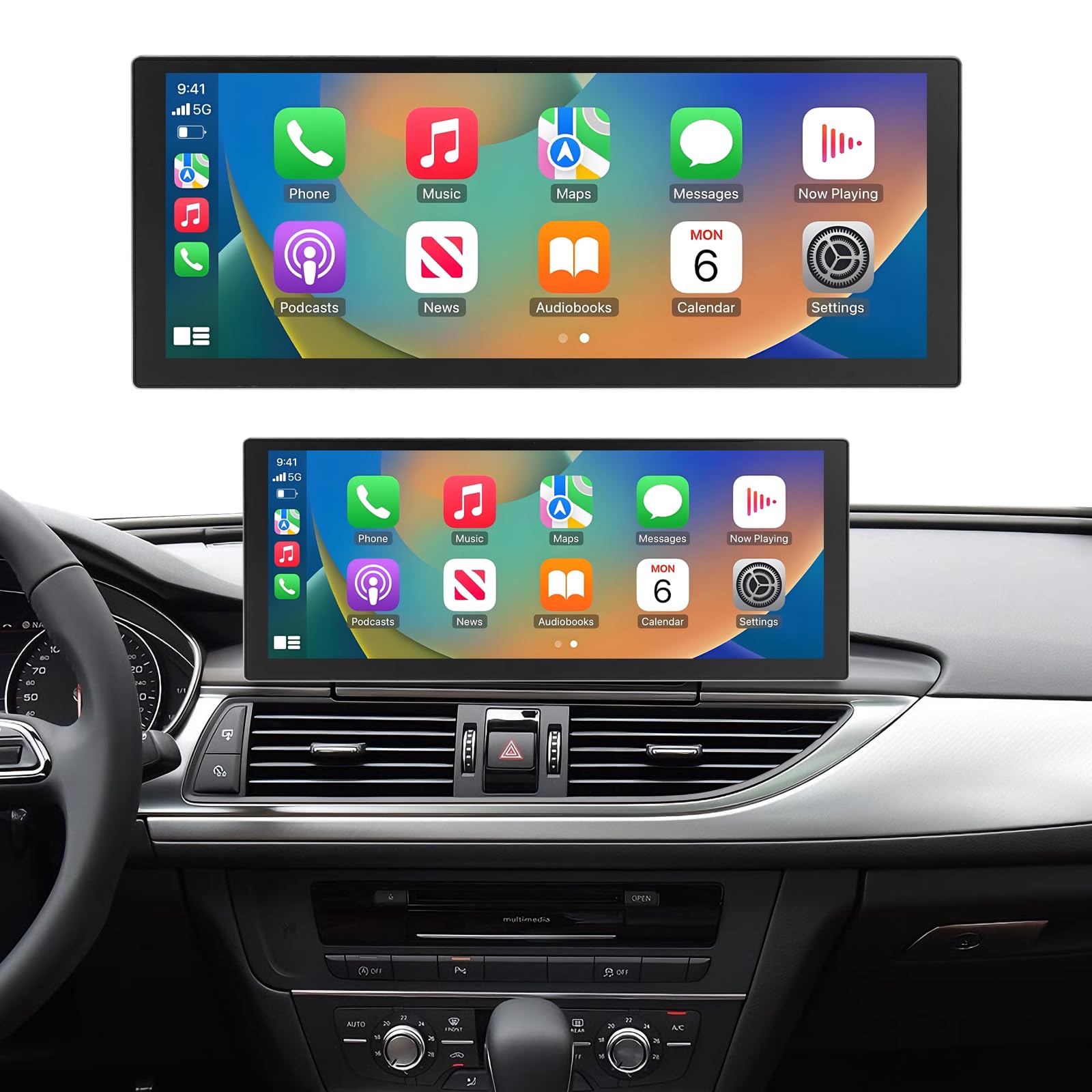 Radio samochodowe 10,25 cala, CarPlay/Android Auto/Mirrorlink/nawigacja do Audi A6 z lat 2016-2018 z systemem MIB, ulepszony ekran dotykowy