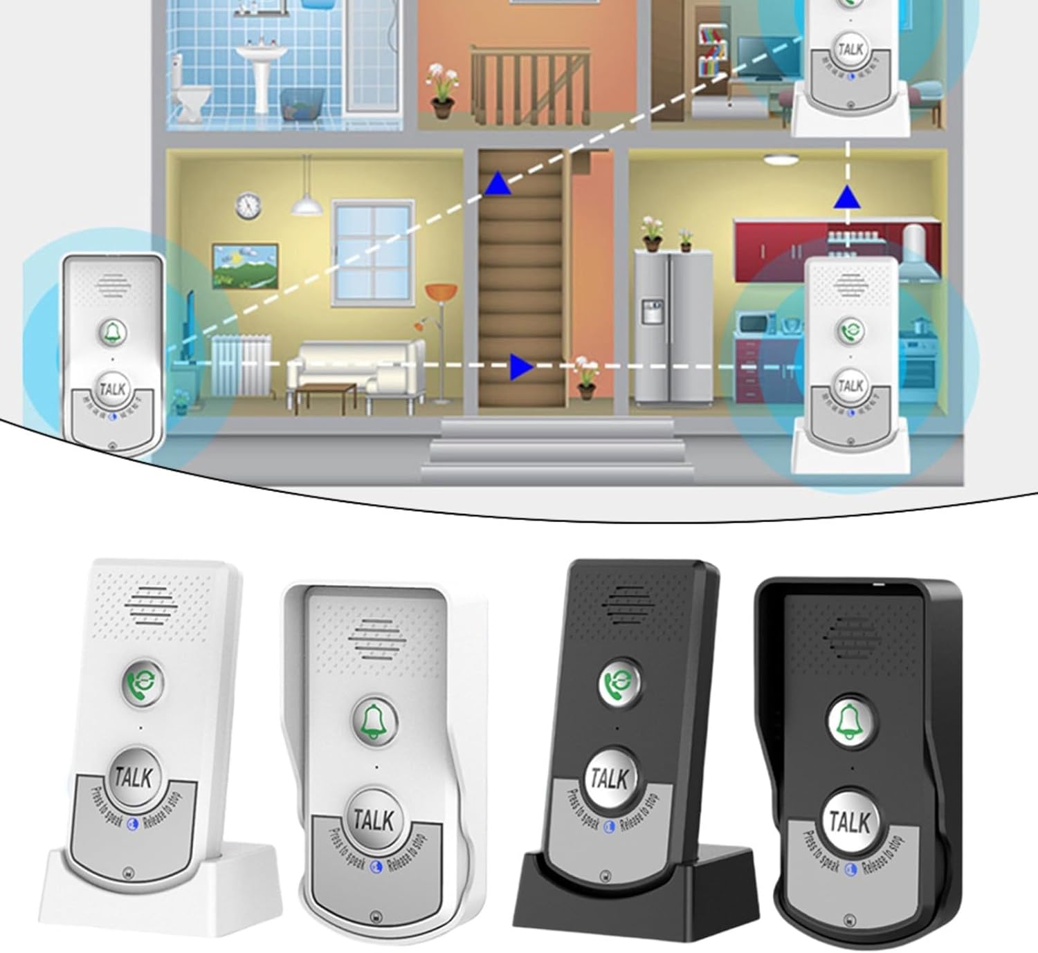 Wireless Intercom Doorbell,Waterproof Portable Indoor/Outdoor Smart Doorbell Two Way Talk Intercom Doorbell Intercom Kit for Home,1000M Long Range Intercom(White) 5 71mDdJSP0BL. AC SL1500