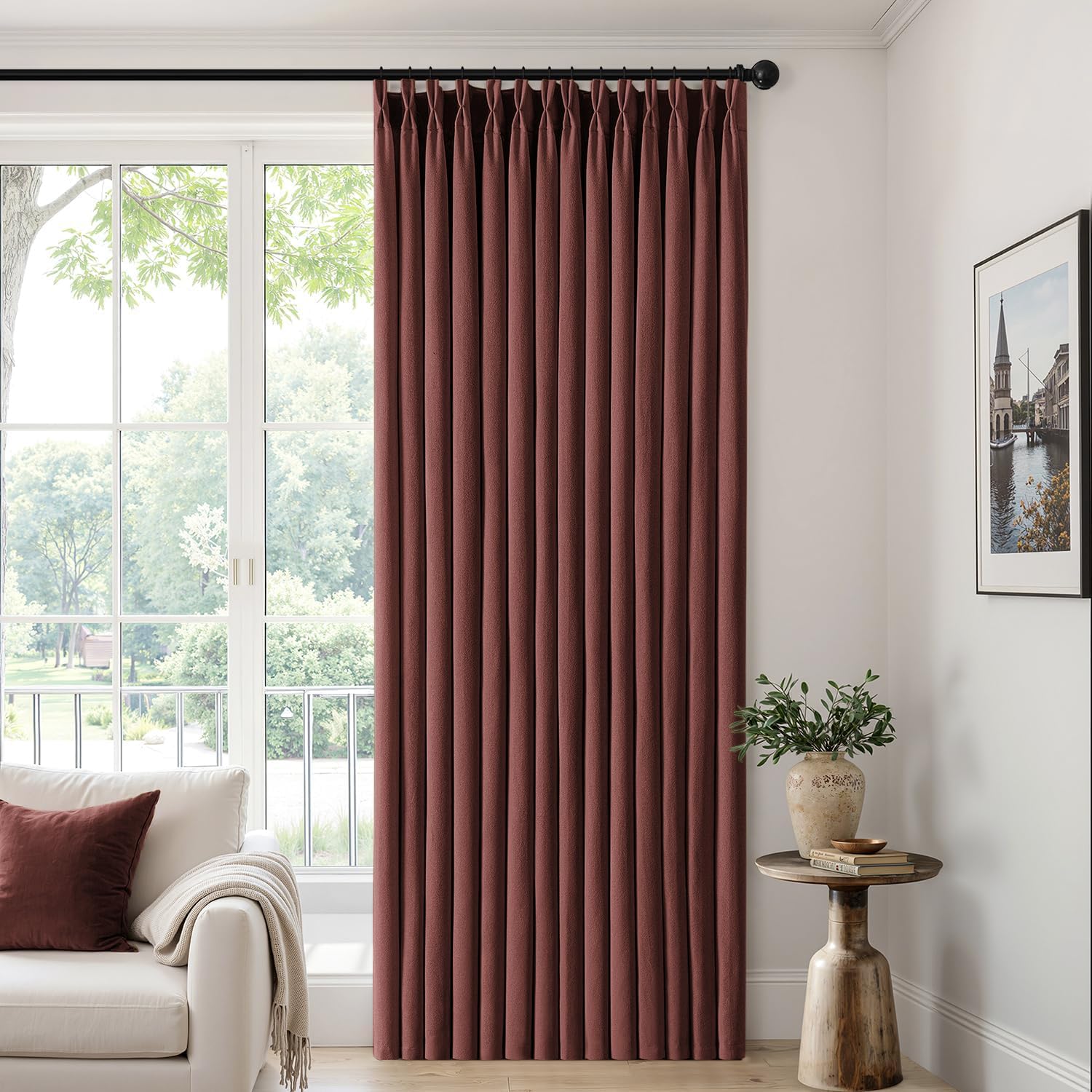  Pinch Pleated Linen Curtains 40x84 Inch Chestnut Brown 4 Panels Set thumbnail