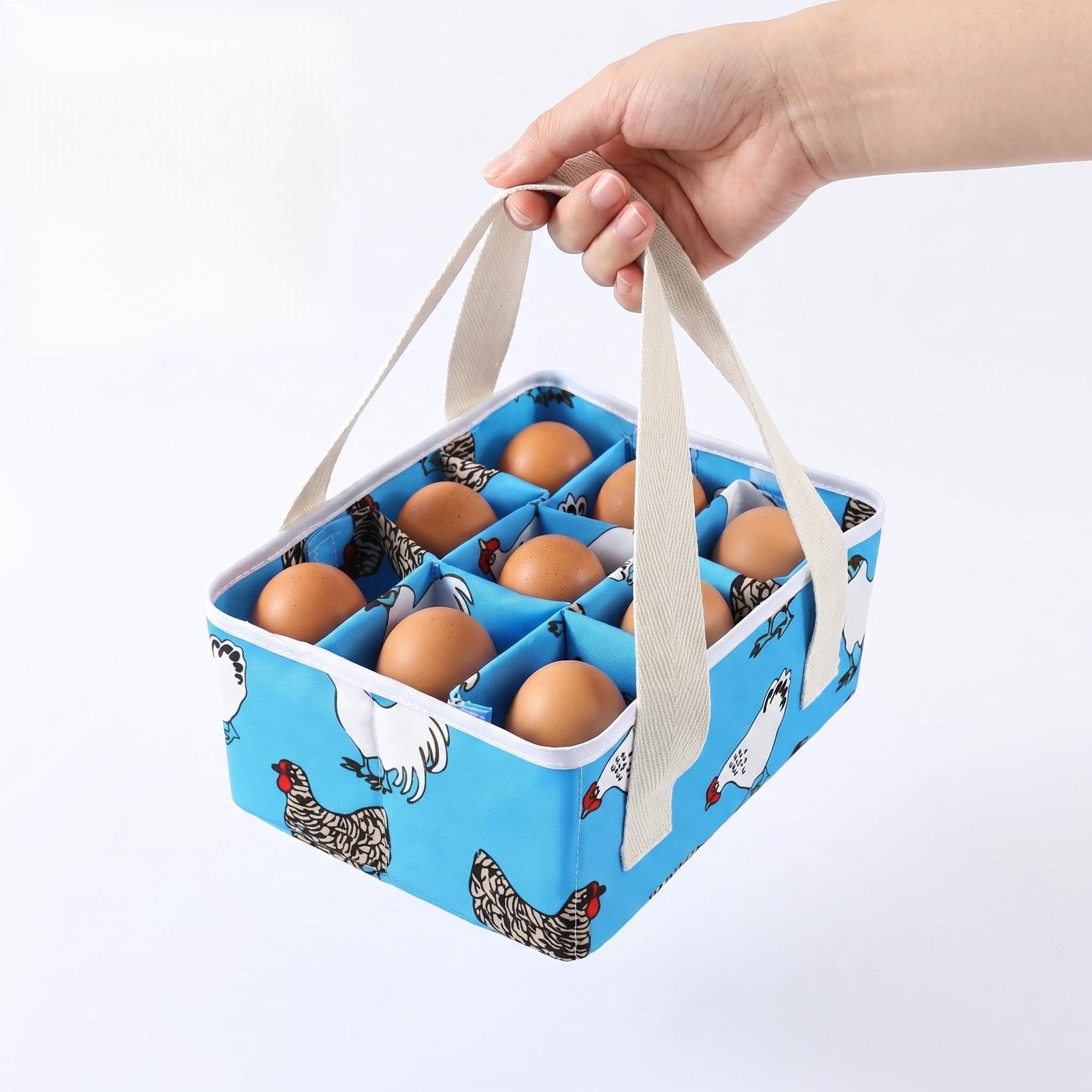 Foldable 9-Grid Egg Collecting Basket – Durable PP Poultry Egg Holder with Anti-Roll Design – Farm Fresh Egg Storage Organizer for Chicken Coop, Kitchen Countertop (blue)
