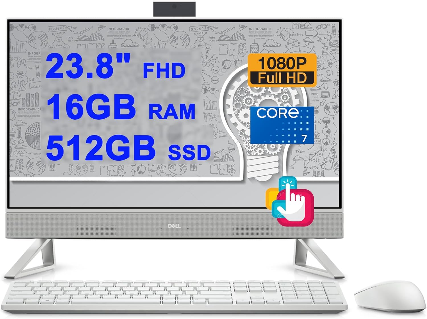 DELL Inspiron 24 5430 All-in-One Desktop 23.8" FHD Anti-Glare Touchscreen Intel 10-core Core 7 150U (Beats i7-1355U) 16GB RAM 512GB SSD USB-C Pop-up FHD Camera Win11