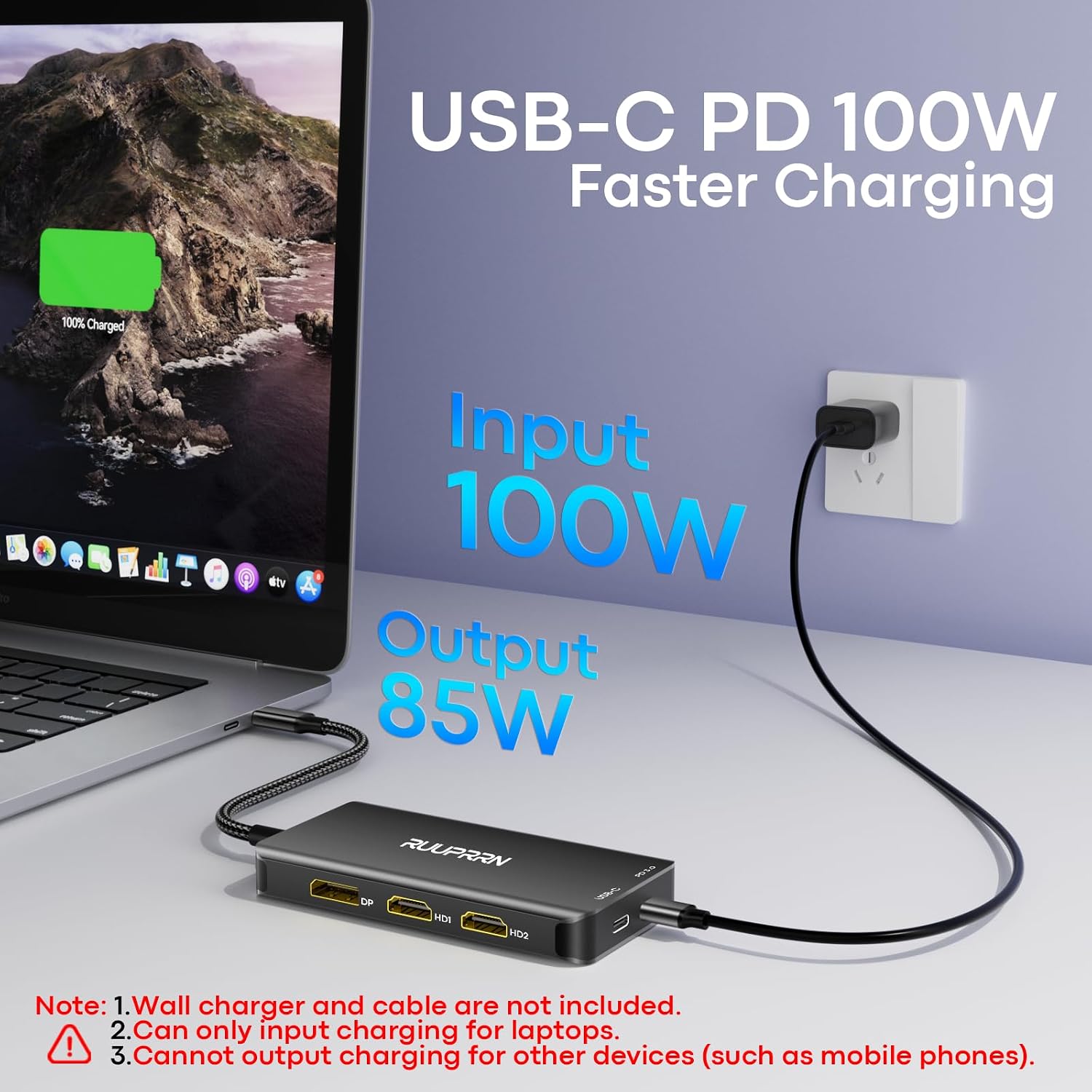 USB C Docking Station Dual Monitor, Laptop Docking Station 3 Monitors Triple 4K Display with 2 HDMI, DisplayPort, 3xUSB A&C 3.0,100W PD, USB 3.0 Ports Adapter for Dell, HP,MacBook, Surface (0.49FT)