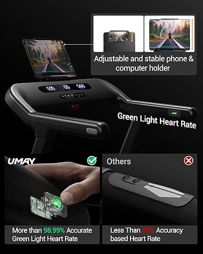 Miniatura 6 de UMAY Fitness Treadmill with 20% Auto Incline,400LB Capacity,4.0HP & 9.5 MPH Speed,Foldable 55"x18"Ultra Large Wide Walking & Running Area Treadmill