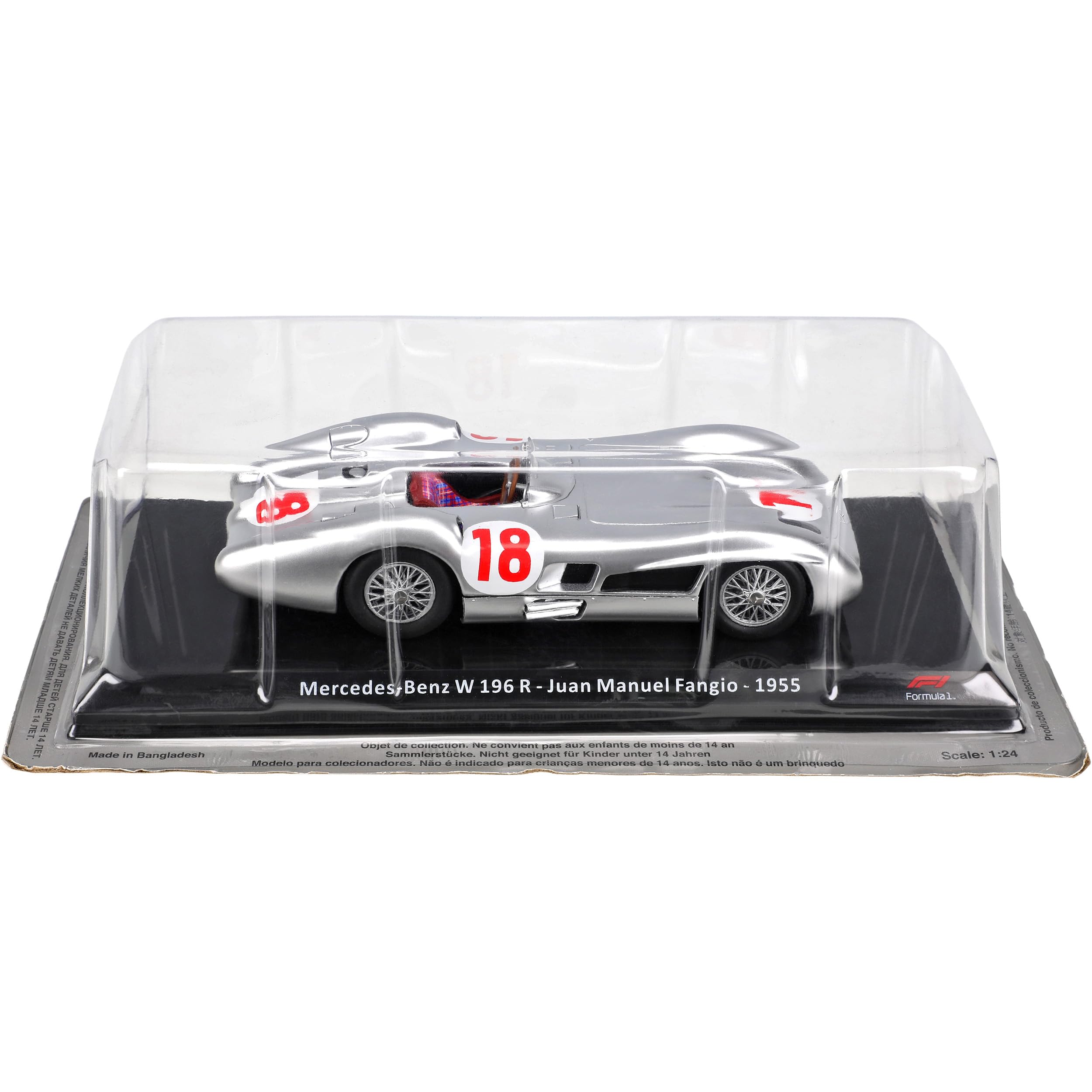 alles-meine.de GmbH Mercedes-B. W196 R Juan Manuel Fangio 1955 Formel 1 mit Sockel und Vitrine 1/24 Modell Auto