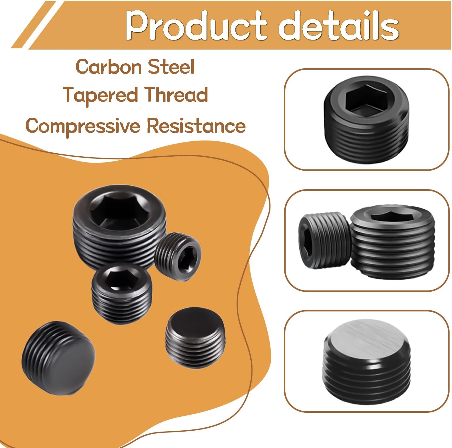 65PCS 6 Size 1/16" 1/8" 1/4" 3/8" 1/2" 3/4" NPT Pipe Fittings, Black Carbon Steel Pipe Plug Socket Set DD032-65