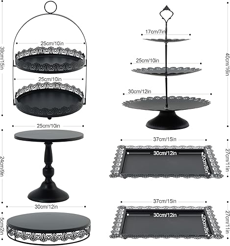 Miniatura 3 de Juego de 6 soportes negros para tartas, pedestal de exhibición de pasteles de QENUIITEA con pedestal, soporte para cupcakes, plato de postre,