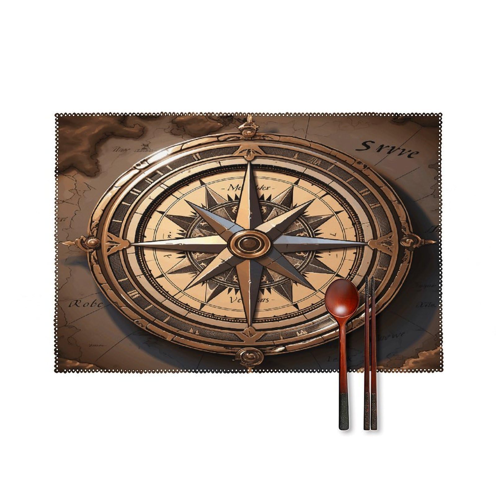 Compass Wind Road Map Placemats Set of 6 Non-Slip Stain Resistant Indoor Outdoor Table Mat Washable Cloth Place Mat Fashion Kitchen Placemat for Dining Table Decoration 17.7x11.8 in