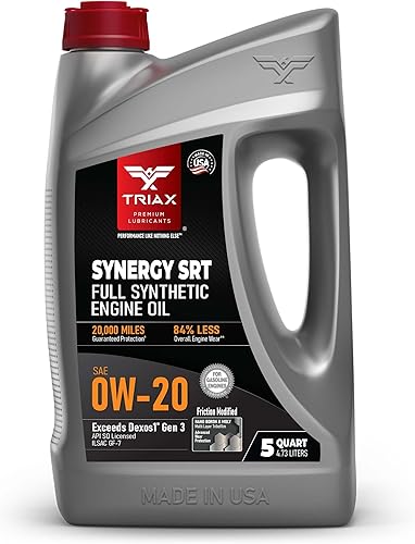 Miniatura 1 de TRIAX Synergy SRT 0W-20 completamente sintético, aceite de motor PAO-Ester, drenaje de 12.4 mi, modificado por fricción molyboro, licencia API SP,