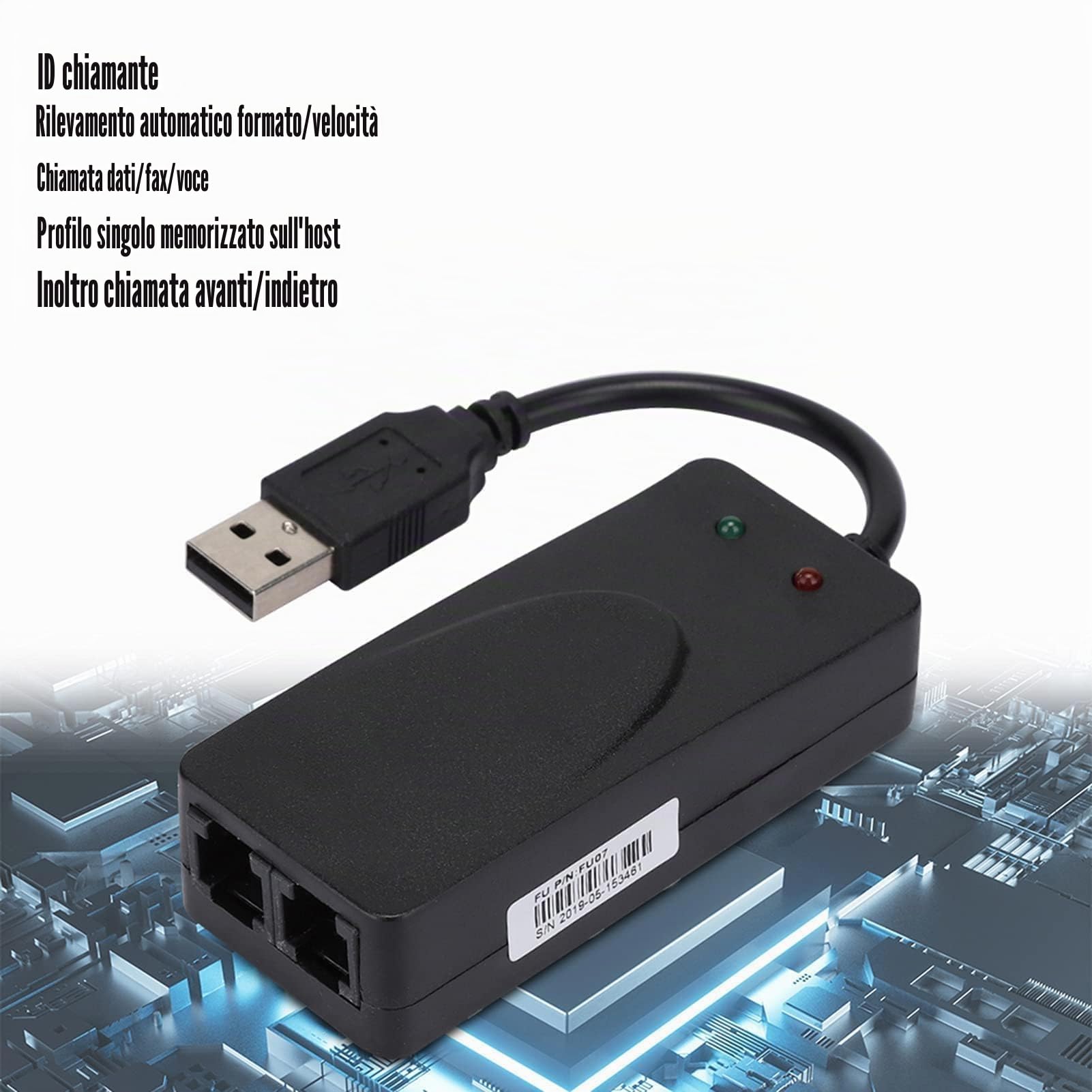 Modem Esterno Dati Fax Vocale USB 56k con Doppie Porte, Modem Via Cavo Compatibile con Win 7/Win 8/Win 10/Win Xp E Supporta La Composizione Automatica, La Composizione a Toni E a Impulsi, La Risposta