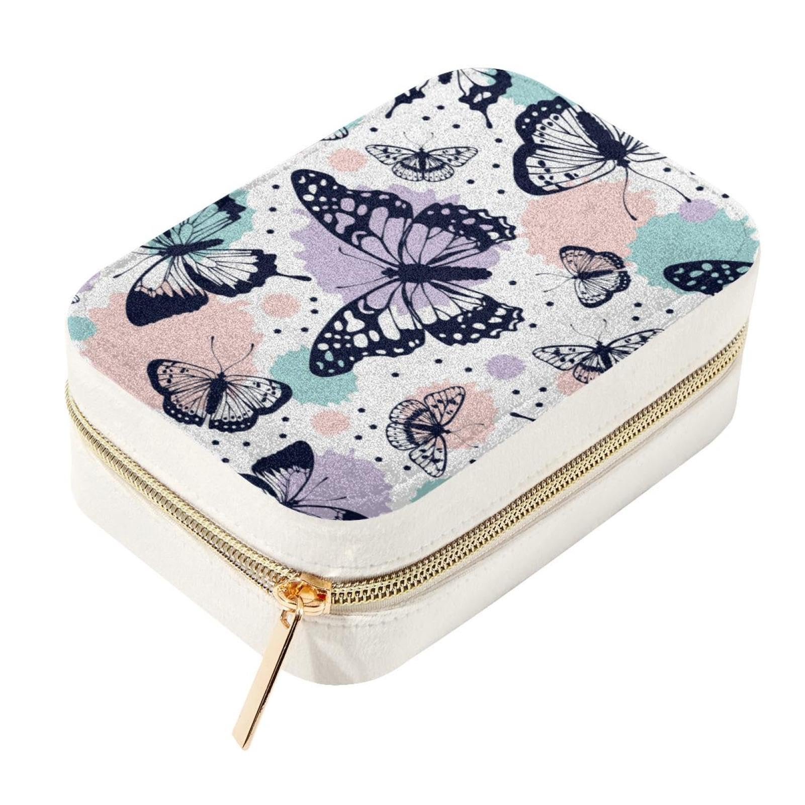 Organizador de joyas compacto con mariposas que evita enredos de collares y pulseras en casa