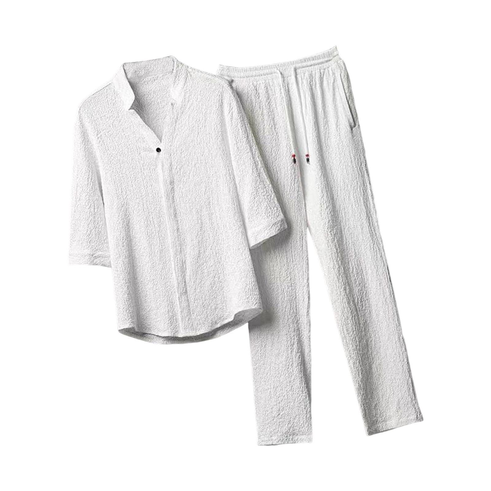 CB®Men's Summer Suits Casual Clothes Loose Pant 3/4 Sleeve Suit Beach L White|Clothing Shoes & Accessories | Mens Clothing | Suits|1 Men's 2 Pieces Shirt Set