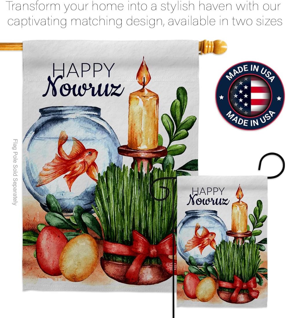 Iranian Nowruz Nowruz Flag Wall Scroll Wood Dowel Set Tapestry Indoor Poster Home Decor Kitchen Room Door Hanging Iranian Decorcations Porch Sign for House Persian New Year Gifts Made in USA