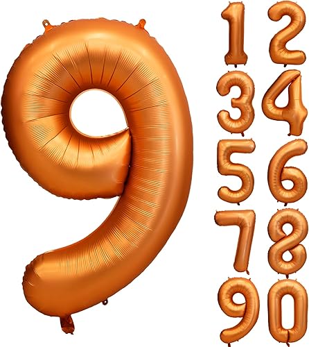Globo de número naranja de 40 pulgadas, globos gigantes de papel de aluminio con helio para decoraciones de fiesta de 9 cumpleaños