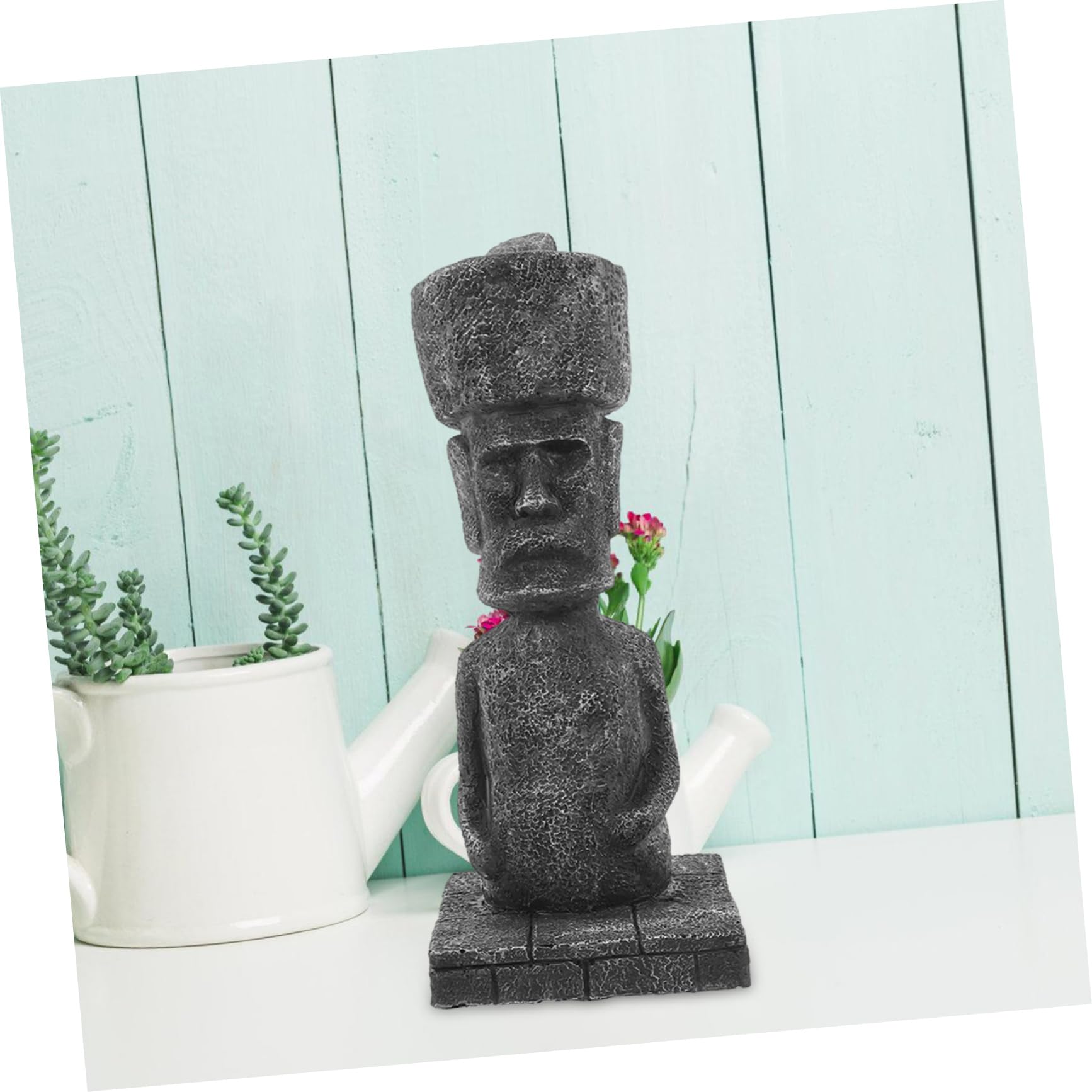 OUNONA Statua Moai Decorativa in Resina Effetto Pietra Antica per Acquario Realistica Grotta Rocciosa, per Ufficio e Casa, Stile Antico Romano