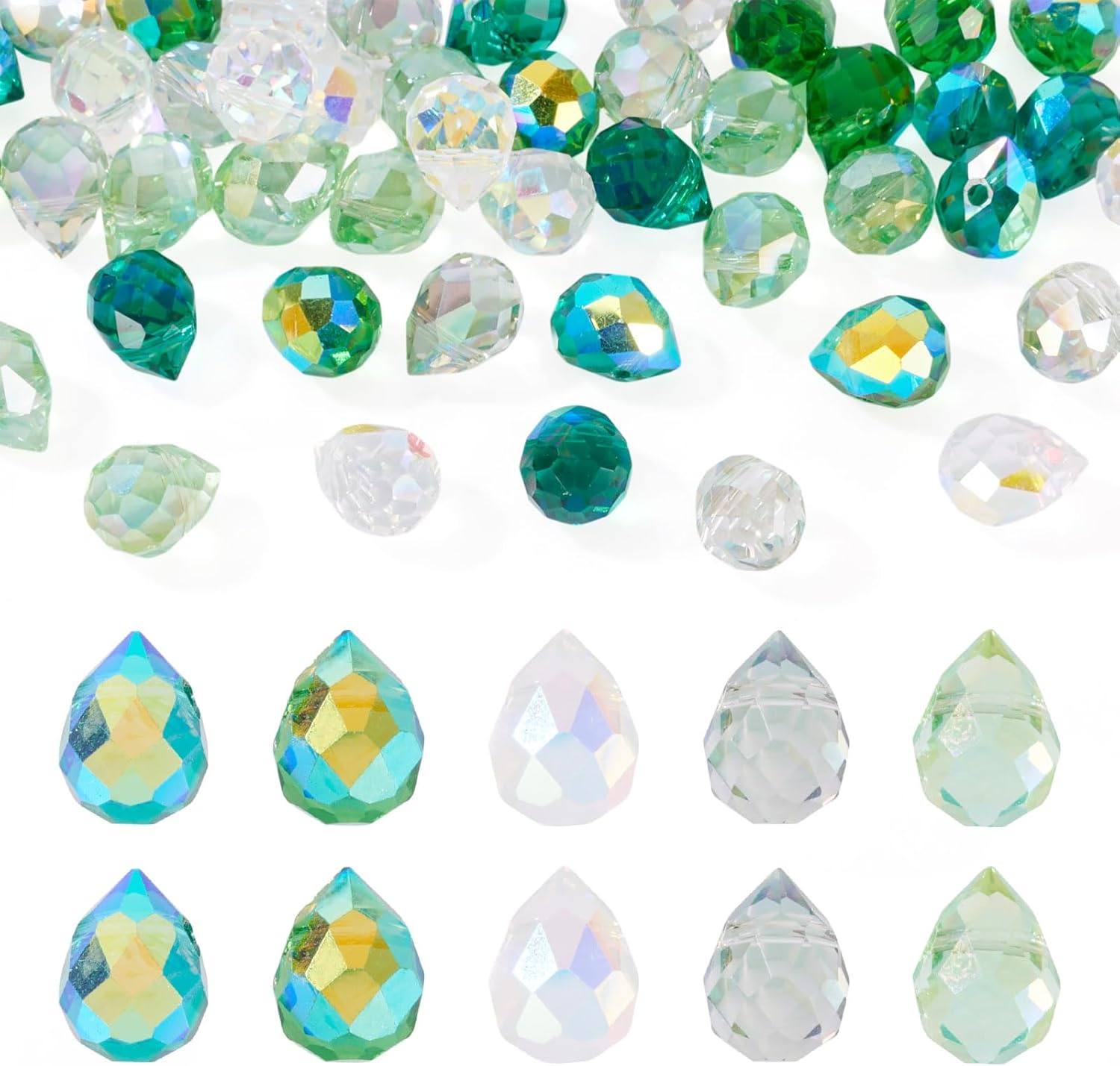 50pcs Teardrop Glass Beads for Jewelry Making Faceted Clear Crystal Beads Green Glass Teardrop Chandelier Shiny Pendants for DIY Craft Earring Necklaces Bracelets - Image 7
