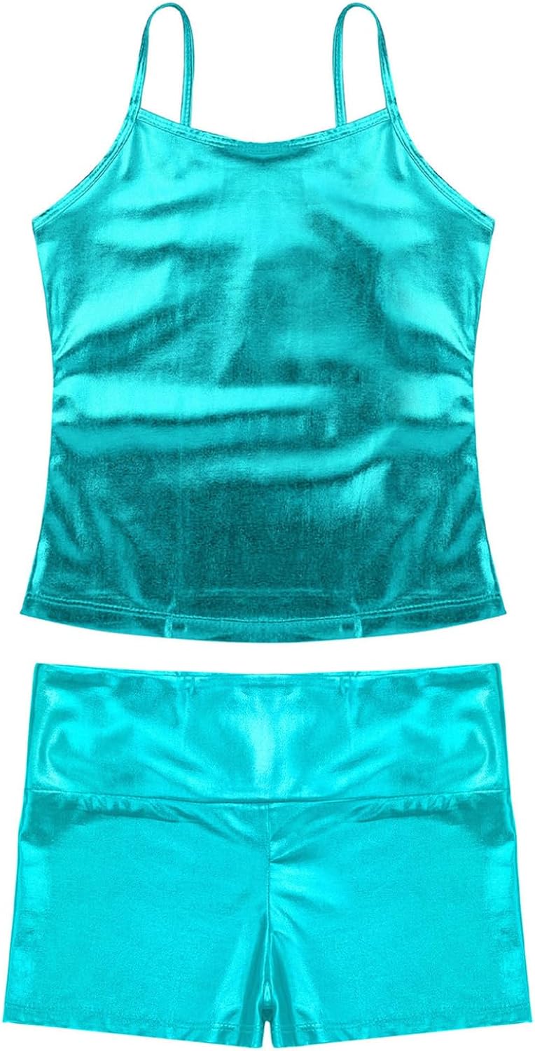 Loyan Girls Two Piece Athletic Dance Outfit Crop Top with Shorts Clothing Sets for Sport Workout Gymnastic Leotard