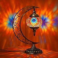 Hortsun Turkish Moon Moroccan Stained Glass Table Lamp - Vintage Bronze Base Globe Light for Home Decor