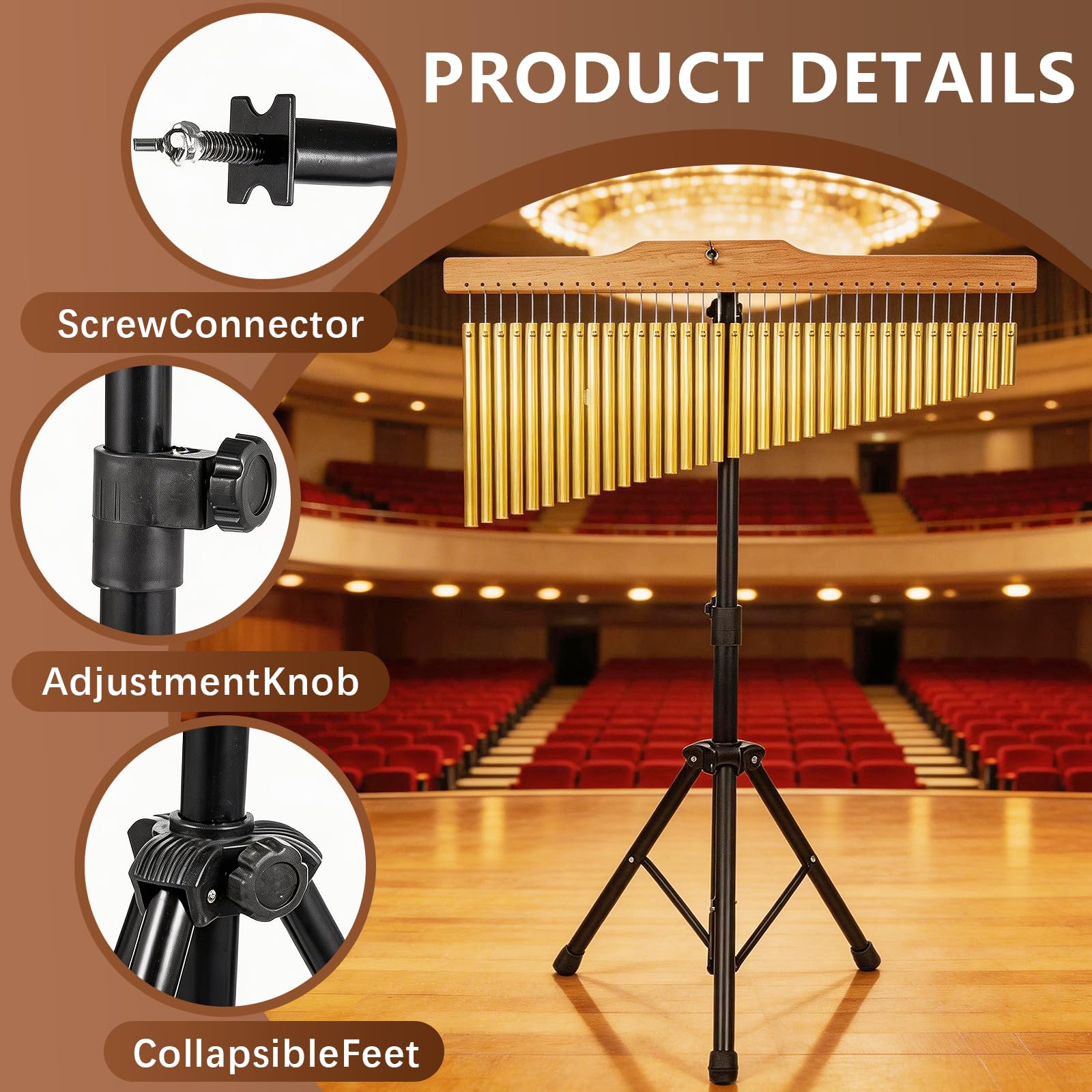Bar Chimes 36 Toni, Carillon a Vento Percussioni con Supporto Regolabile 72-115cm Campanelli in Alluminio con Barra in Legno e Battente per Banda Scuola Studio e Meditazione
