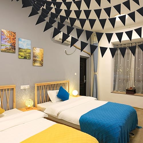 Miniatura 6 de Meetppy Banderines negros de 30 pies, 48 unidades, banderines de papel triangulares, banderines para gran apertura, decoración de boda, decoración