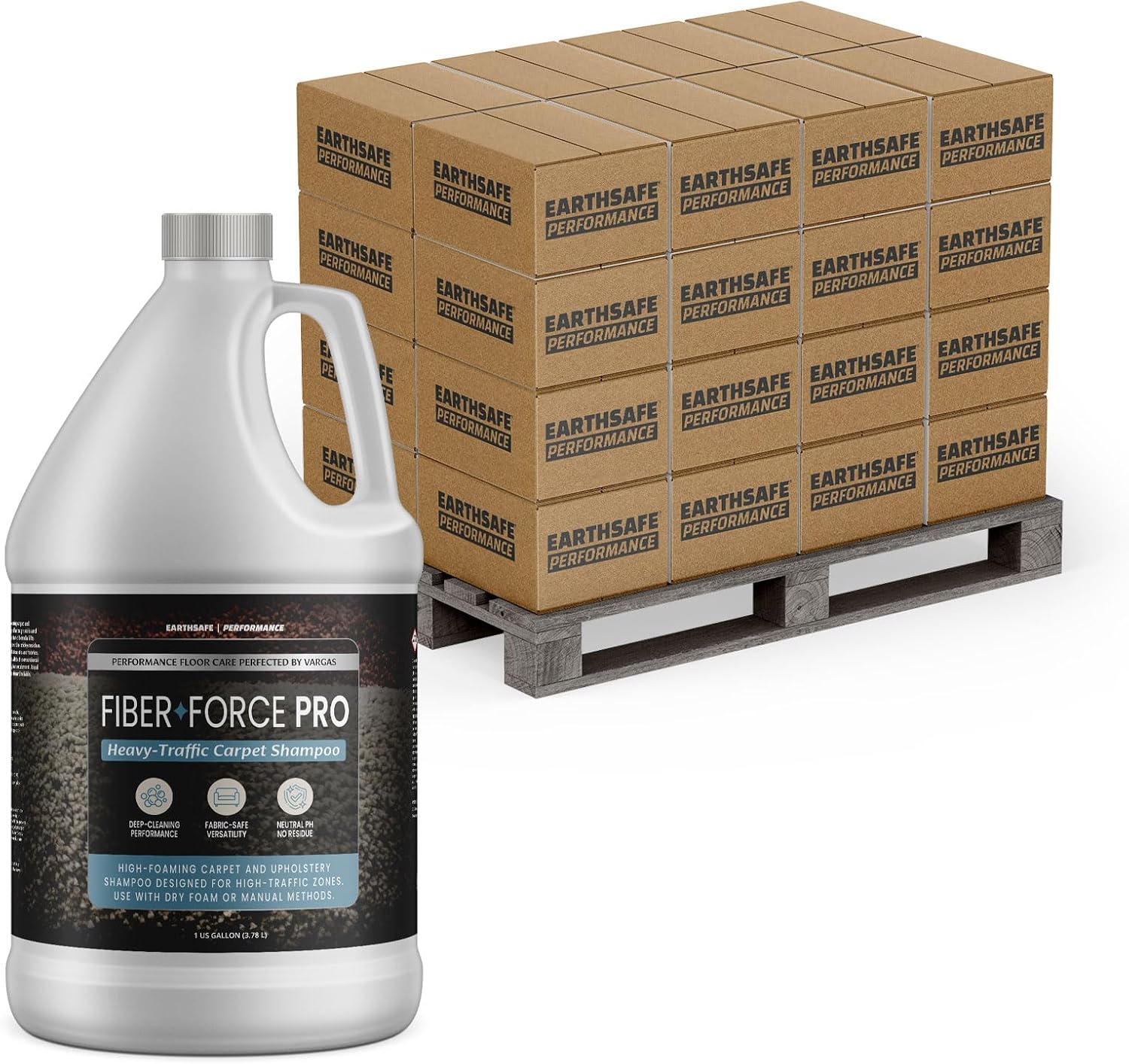 Performance Fiber Force Pro Carpet Cleaner – 48-Case Pallet, 192 One Gallon Bottles, High-Foam Extractor Shampoo, Lifts Heavy Soil, Prevents Re-Soiling, Color-Safe Carpet & Upholstery