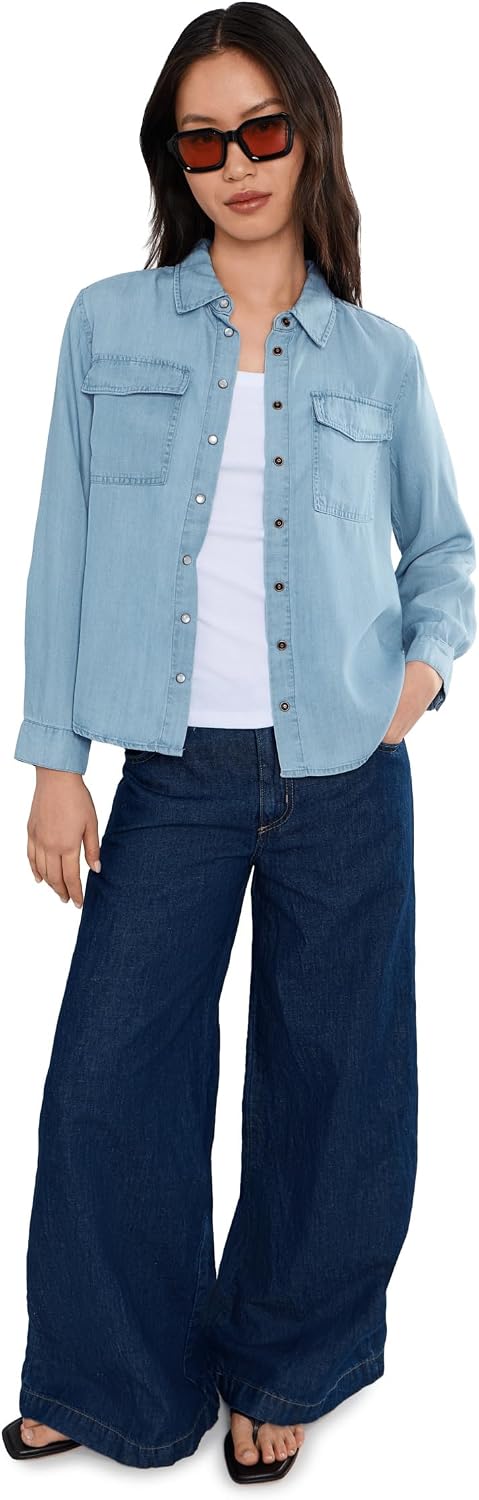 Liverpool Los Angeles Women's Petite Long Sleeve Denim Shirt with Pockets