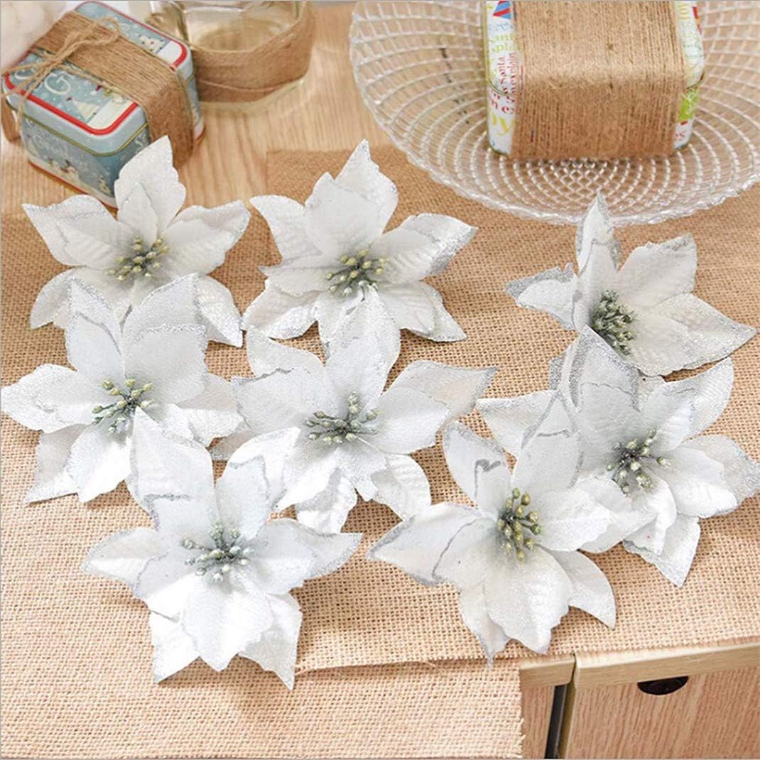 Airlove Christmas Tree Ornament, 8pcs Glitter Artificial Flowers Christmas Flowers for Wedding Party Christmas Decorations (Silver)