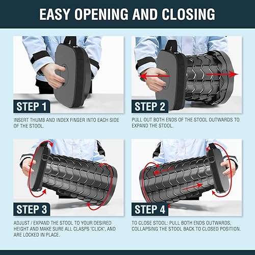 Miniatura 4 de NUMANU Taburete plegable mejorado 2025 y bolsa de transporte acolchada 3 en 1, máximo 620 libras, taburete portátil ajustable de altura de 18