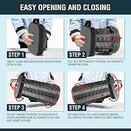 NUMANU 2025 Upgraded Collapsible Stool & 3IN1 Cushioned Carry Bag, Max 620lbs, 18 Height Adjustable Portable Stool Retractable Telescoping Seat, Foldable Camping Stool for Adults or Footrest (Square)