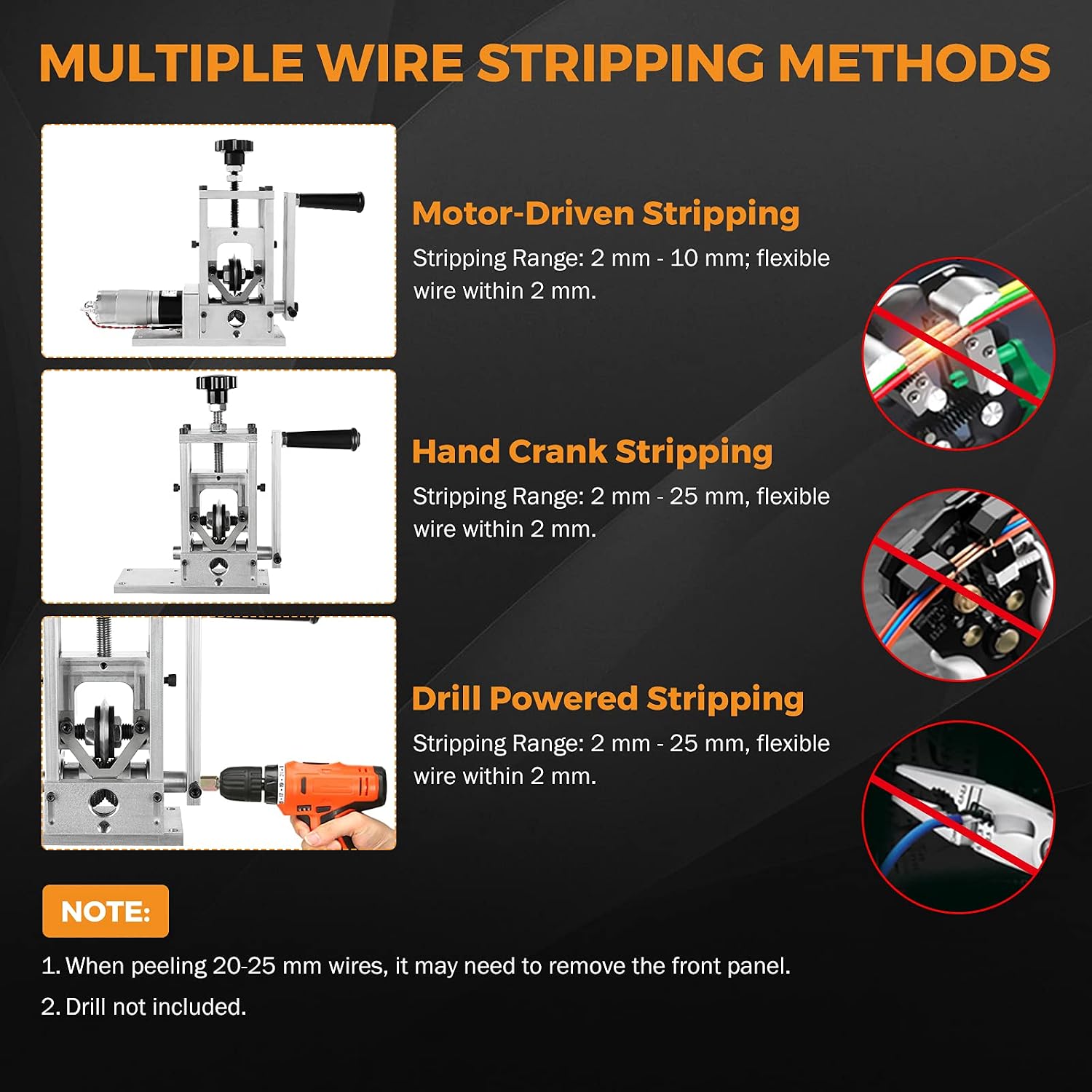 BEAMNOVA Electric / Manual / Drill Powered Wire Stripper Machine Automatic Power Hand Crank Stripping Machine for Scrap Copper, Stripping Wires of 2 - 25 mm, Flexible Wire Within 2 mm