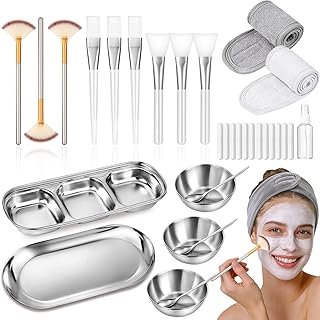 Esthetician Supplies Facial Kit, 32Pcs Professional Esthetician Essentials, Face Mask Mixing Bowl Set for DIY Spa Salon(Silver)
