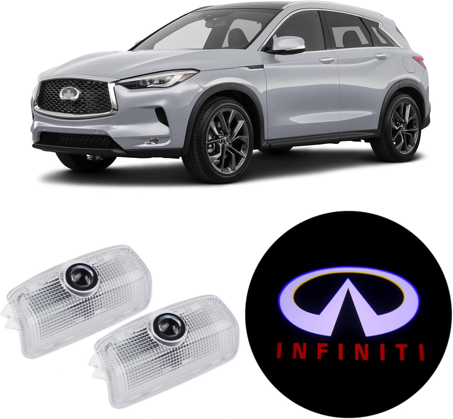 Never Fade Car LED Door Logo Projector Ghost Shadow Light, Compatible with Q50 Q60 Q70 QX70 QX50 QX56 QX60 JX35 QX70 QX80 EX FX G M Series Car Accessories (White red)