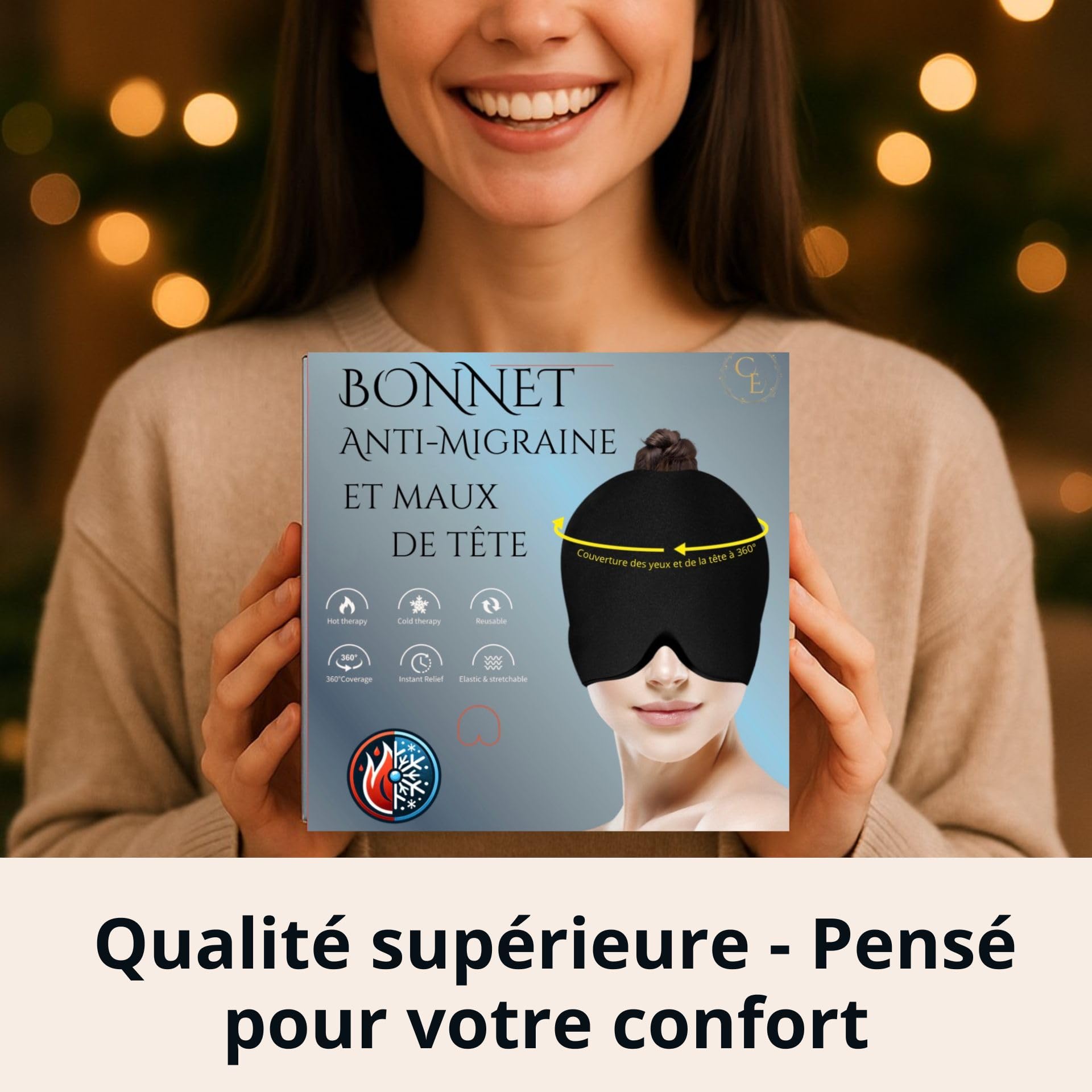 Bonnet Migraine Gel Chaud Froid, Soulagement Rapide Maux de tête et tension | Un geste simple pour calmer les migraines et sinusites, yeux et tempes, effet immédiat naturellement, gel réutilisable