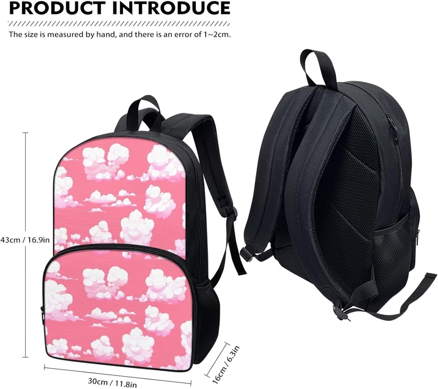 Pink Cloud Sky Print Funny Tie Dye/Animal Backpack Cool Laptop Backpack College Bookbag Simple School Bag Laptop Backpack For Men Women