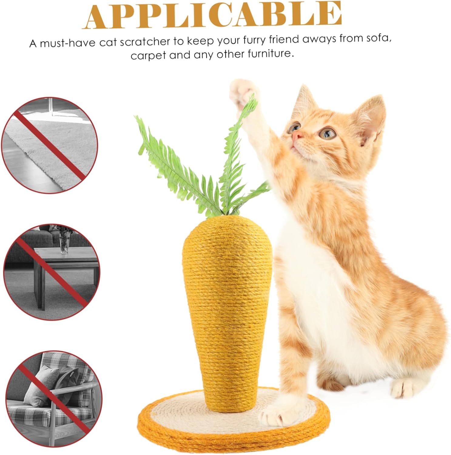 YARNOW Carrot Shaped Cat Scratching Post with Thick Base Interactive Toy for Cats Claw Grinding and Climbing Frame for Indoor Play and Home Decoration