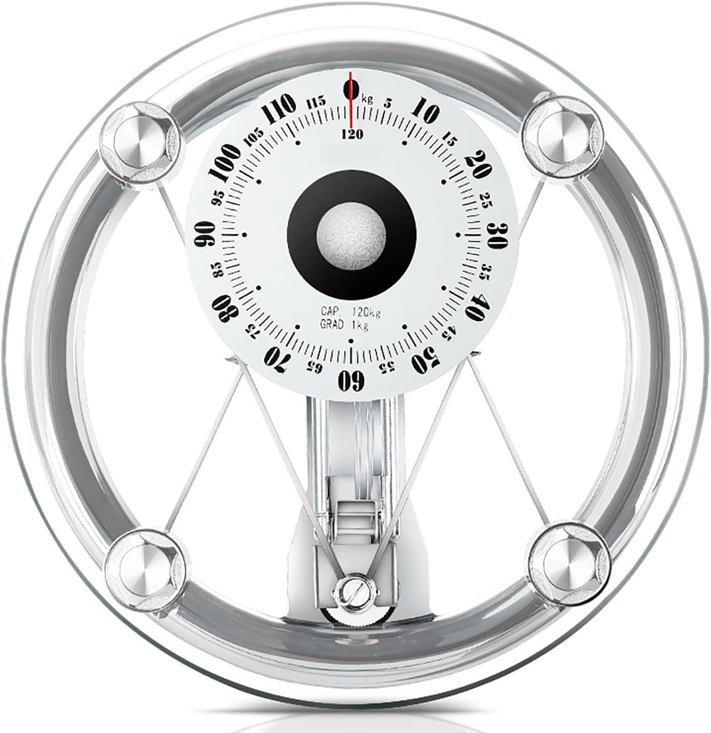 Mechanical Scale, Professional Analogue Bathroom Scales, 120kg Body Weighing Scales, 155mm Large Dial, Round Tempered Glass, for Hotels, Gyms, Homes, Bathrooms