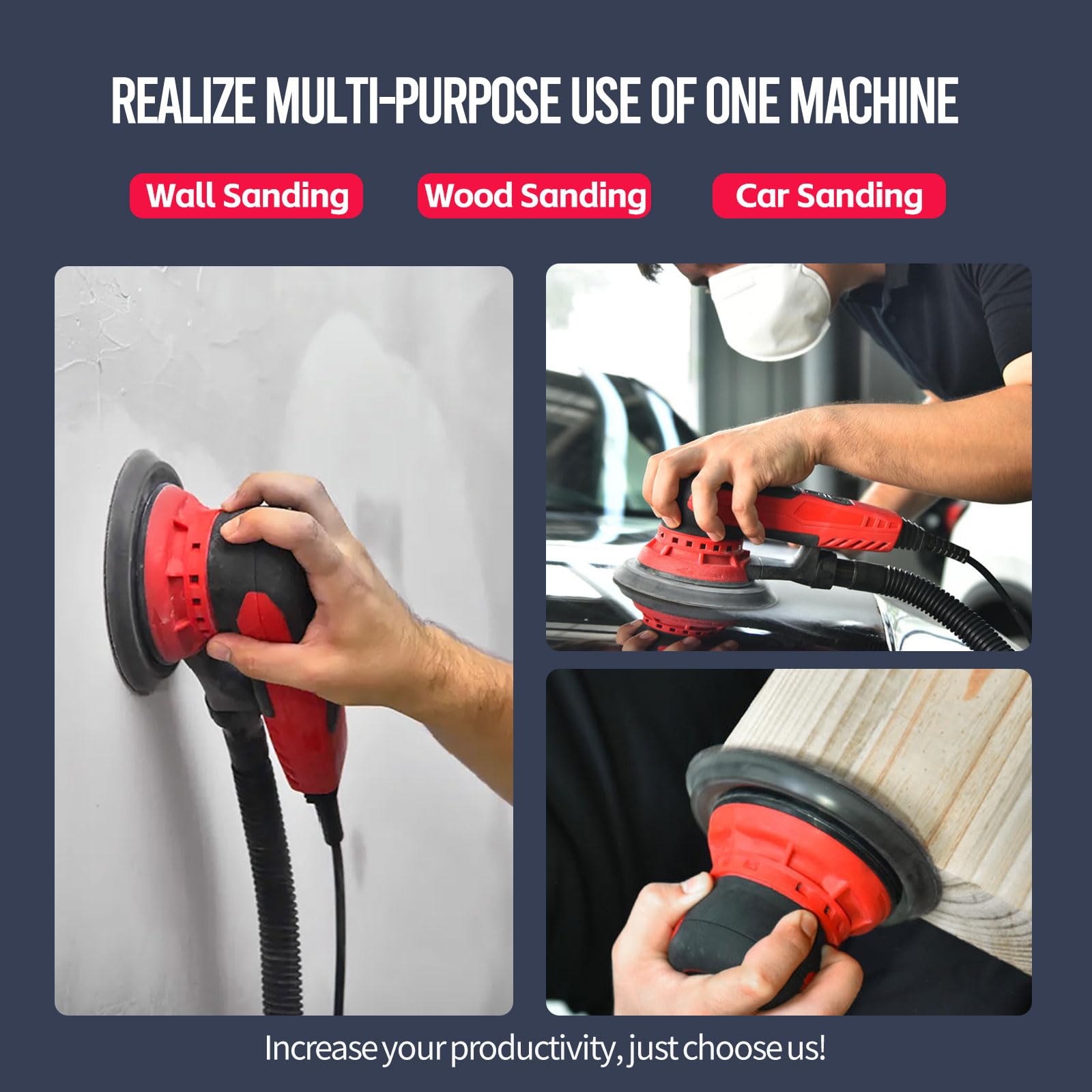 Ponceuse Excentrique Électrique 150mm, 350W Ponceuse Orbitale 5 mm à Faibles Vibrations avec 6 Vitesses jusqu'à 10 000 tr/min, 10 Disques Abrasifs, pour Bois Métal Carrosserie