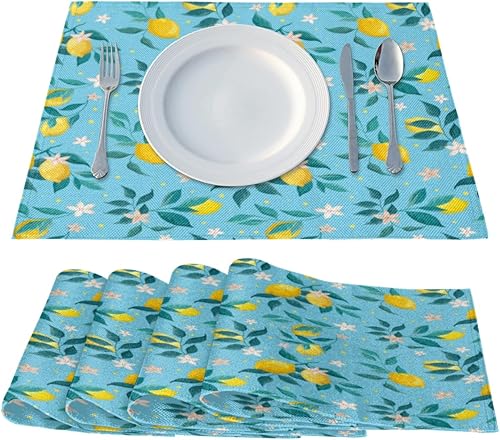 Miniatura 2 de Plant Lemon Decor Placemats Set of 4 Table Mats Washable Placemat Waterproof Place Mats for Party Home Dining Table Decor 18x12 in