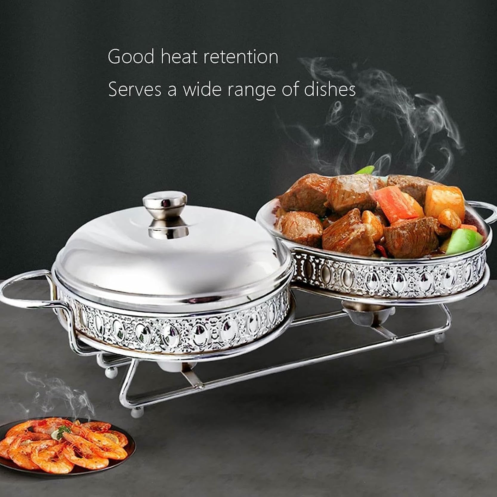 Scaldavivande, Server E Riscaldatore per Buffet, Bruciatore per Mantenere Caldi I Cibi, Set per Pentole Calde da Buffet con Coperchio in Vetro Temperato, Set per Pentole（Golden-2L）