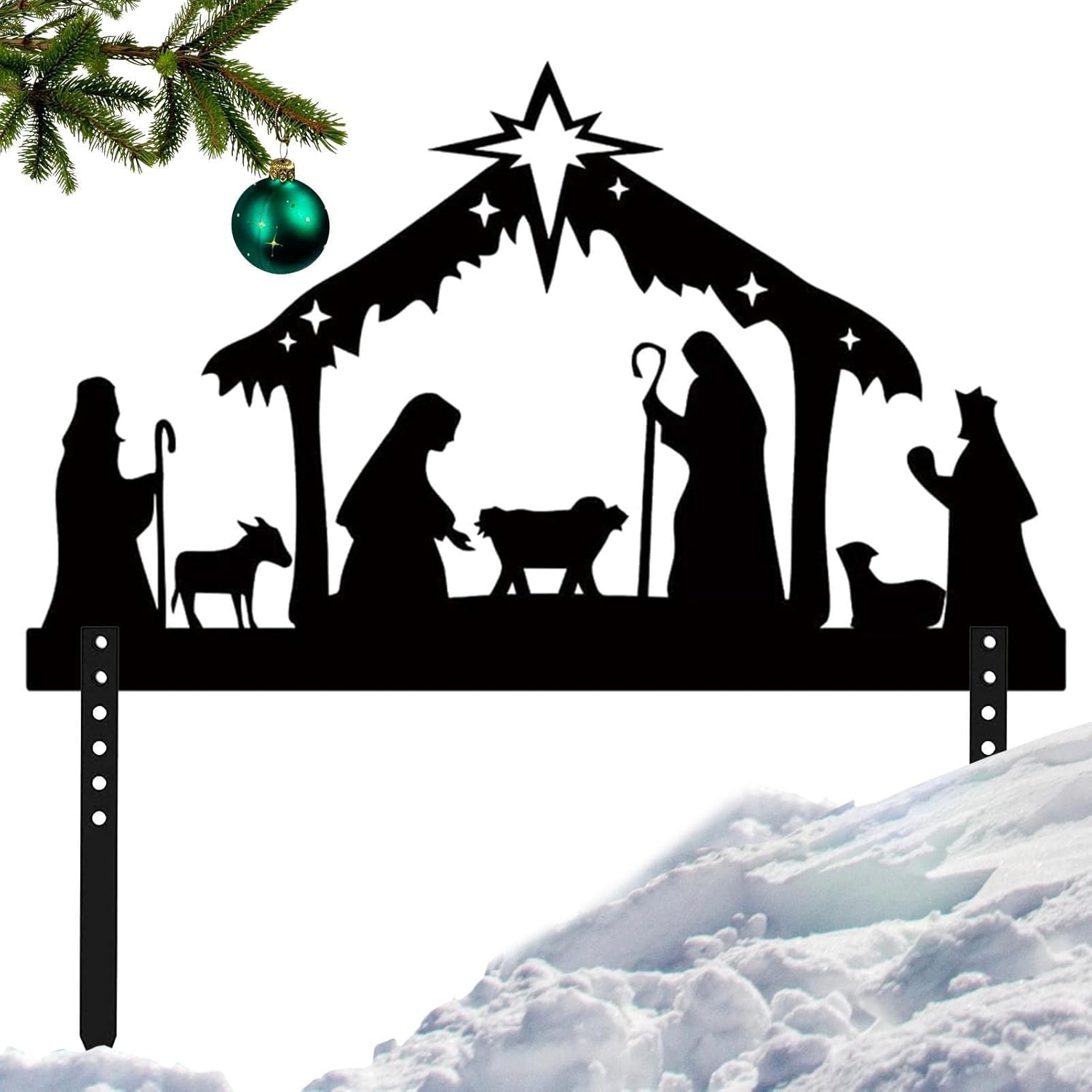 Christmas Nativity Scene Outdoor Yard - Metal Outdoor Nativity Silhouette,Metal Stakes Display Merry Christmas Lawn Decor Winter Grass Decorations for