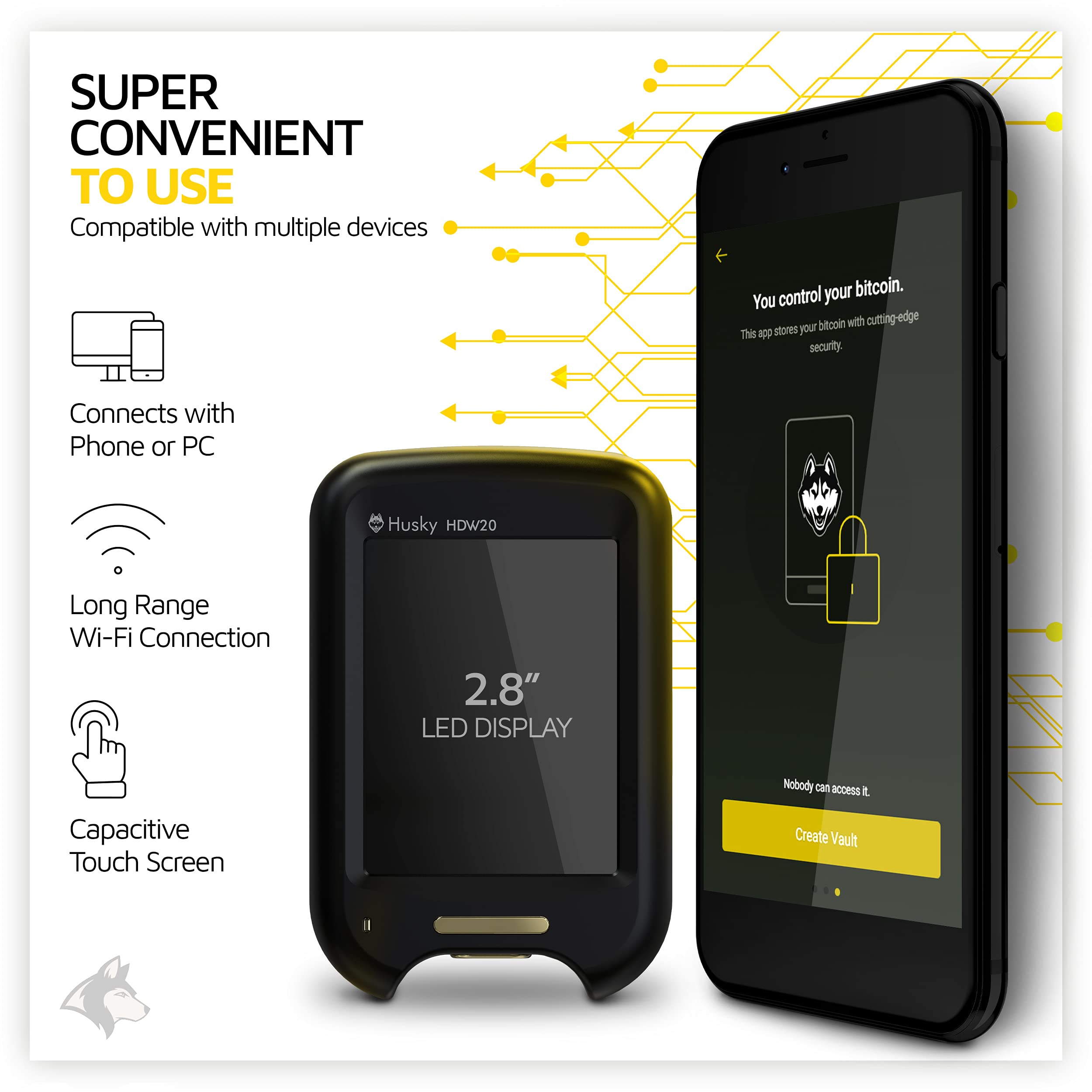 Amazon.com: Husky HDW20 La mejor cartera de hardware criptográfico:  compatible con WiFi, cartera Bitcoin con pantalla LED de pantalla táctil  grande, almacenamiento en frío seguro de criptomonedas fácilmente manejable  con manual de