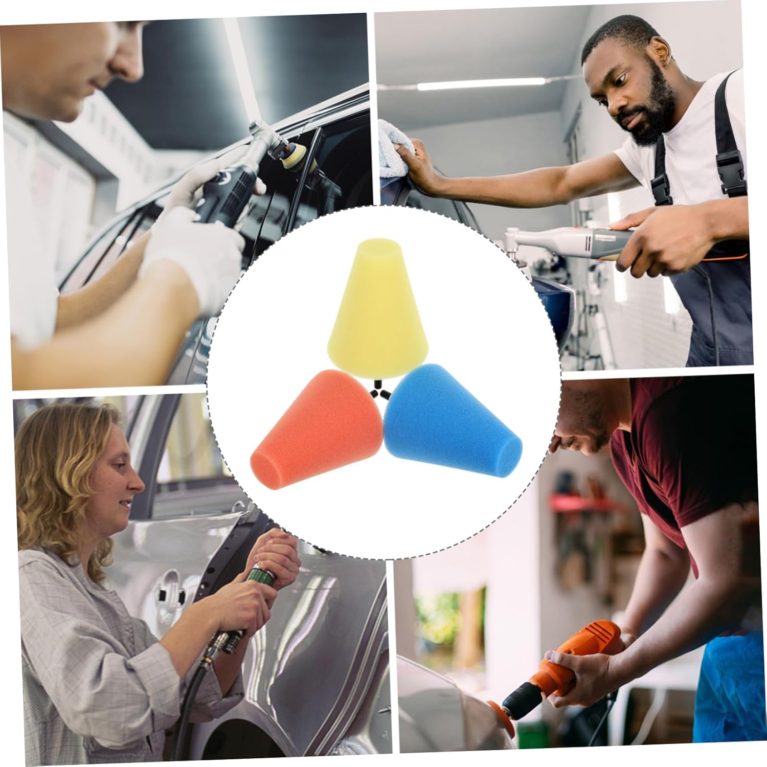 5sets Car Wheel Buffing Cone Sponge Pads Reusable Detailing Polishing Wheels for Electric Drills and Mold Grinders Durable Polishing Accessories for 3pcs*5